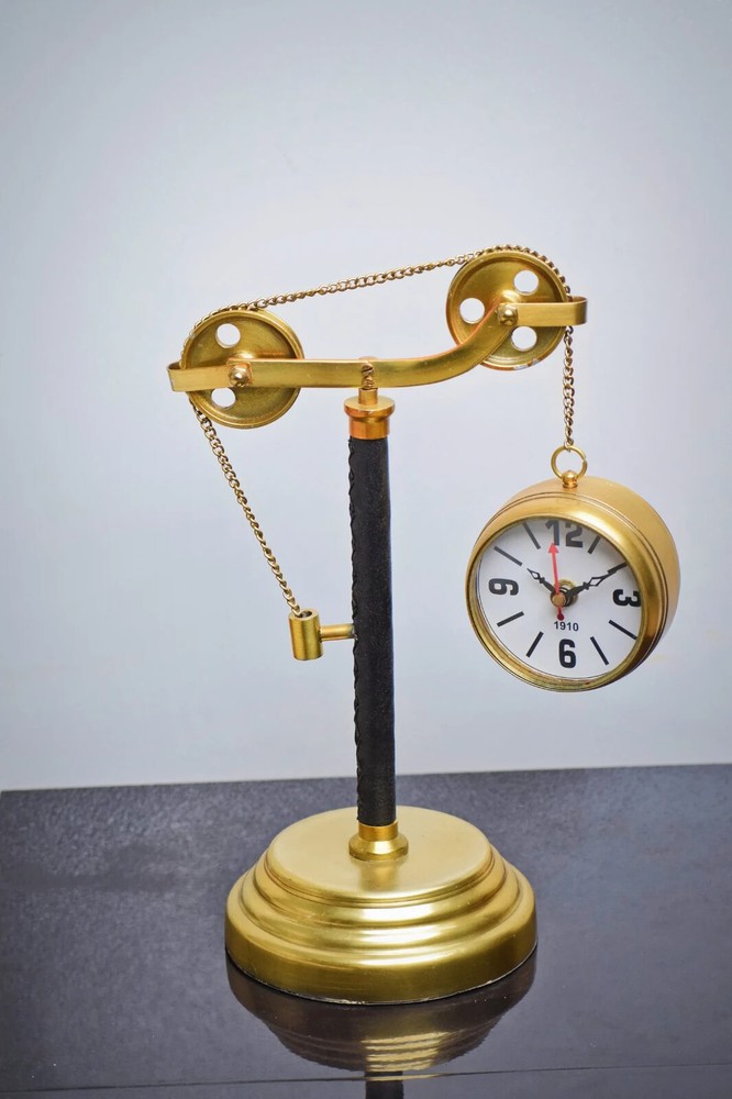 Brass Table Pulley Clock, Golden & Black Table Clock Desk clock Decorative