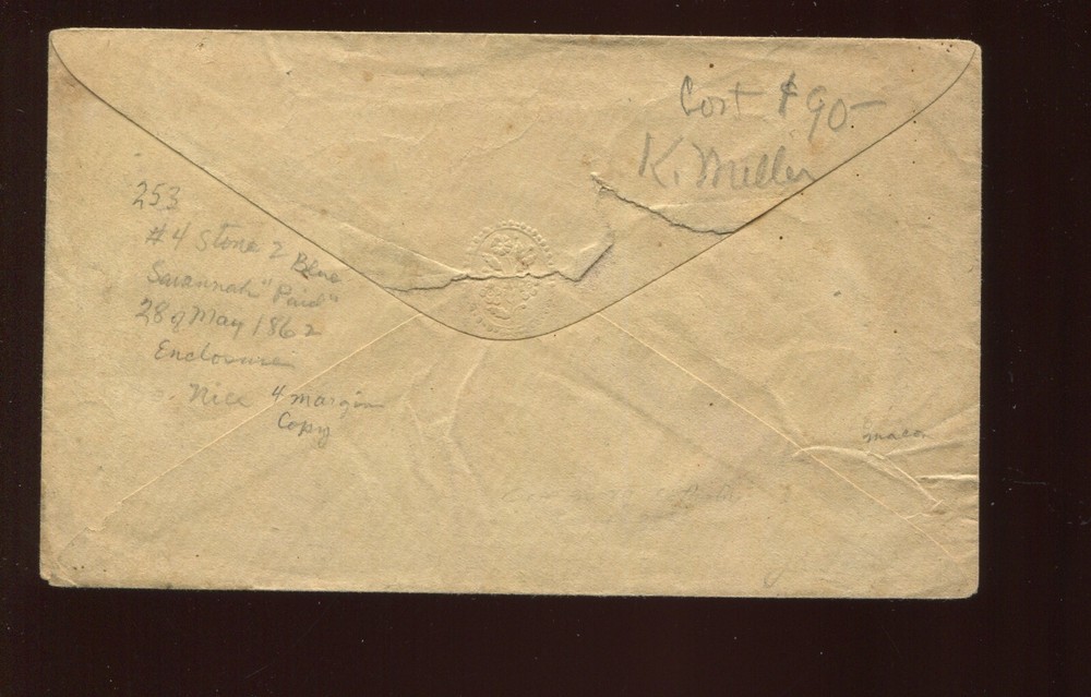 Confederate States 4 Used Tied by Black SAVANNAH GA PAID CCL on Cover LV4447