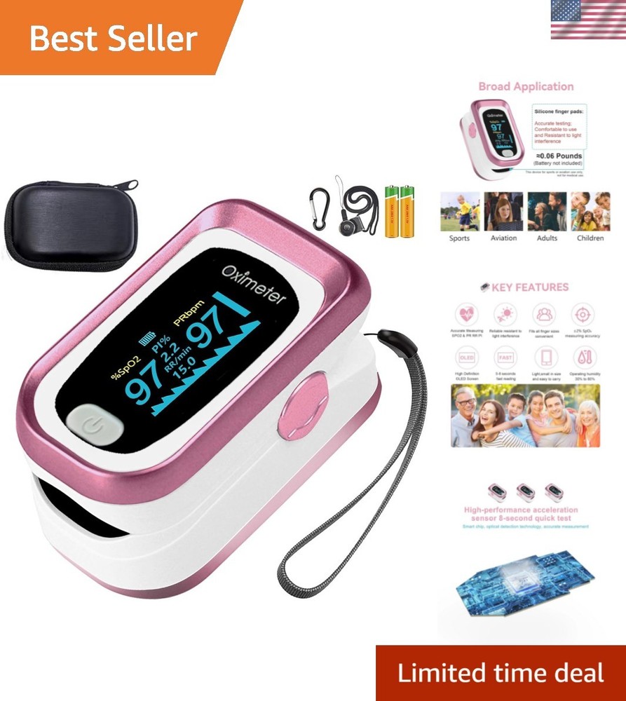 Accurate 4-Data Pulse Oximeter in Pink with Real-Time Respiratory Function