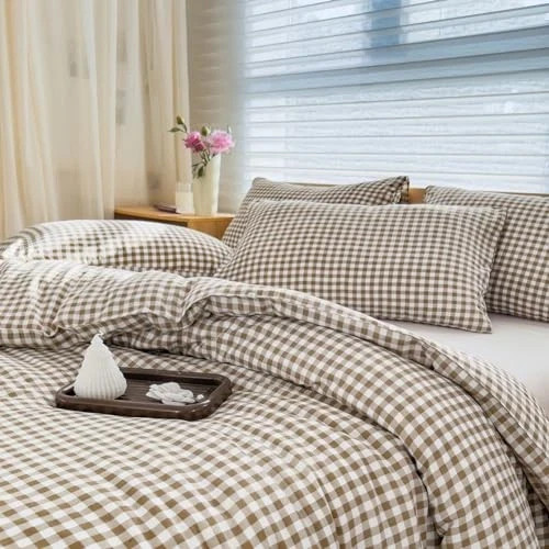 Comforter Set Bedding Comforter Sets, Brown Grid Bed Queen Tan Gingham