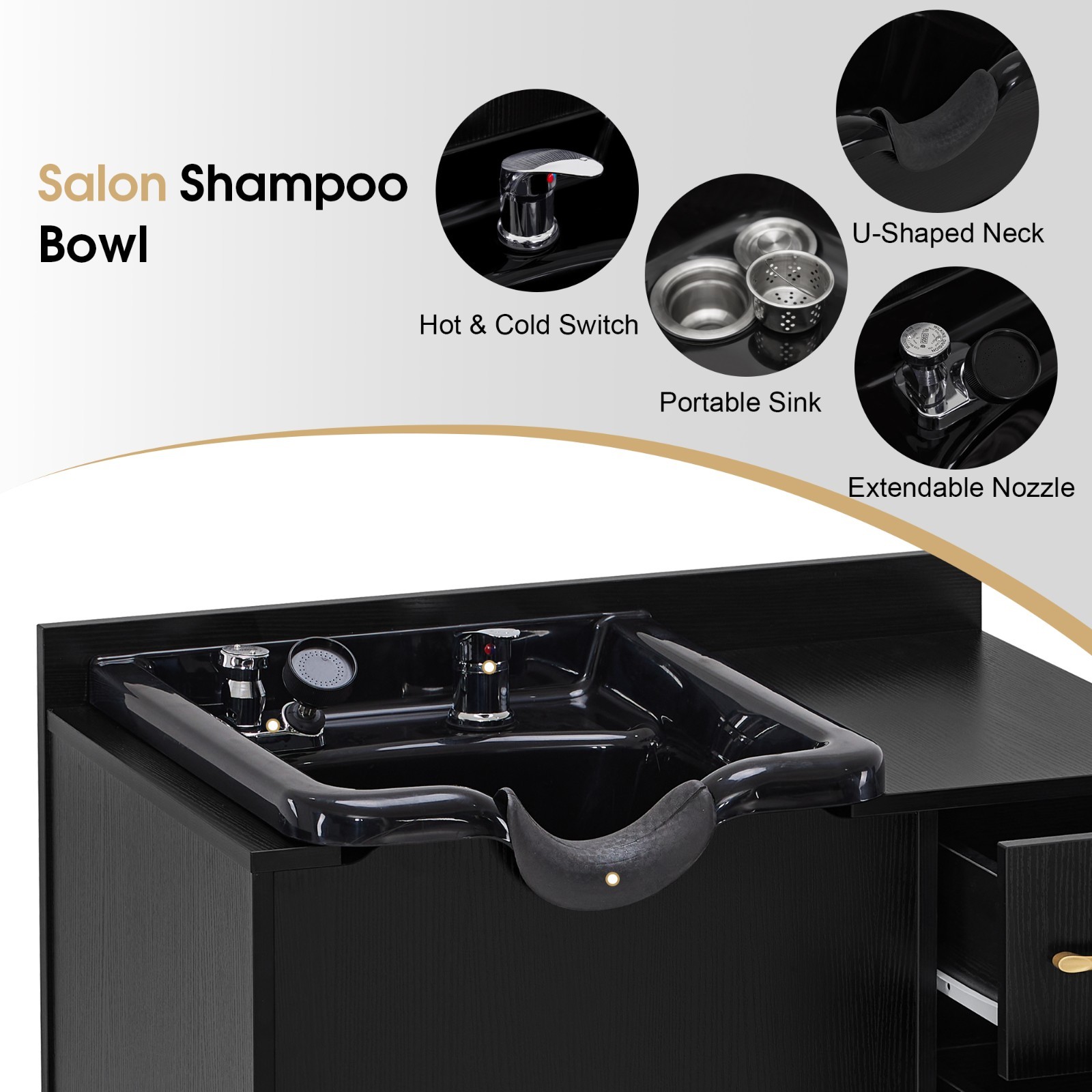 BarberPub Shampoo Cabinet with Sink, Salon Backwash Station with Bowl 7135