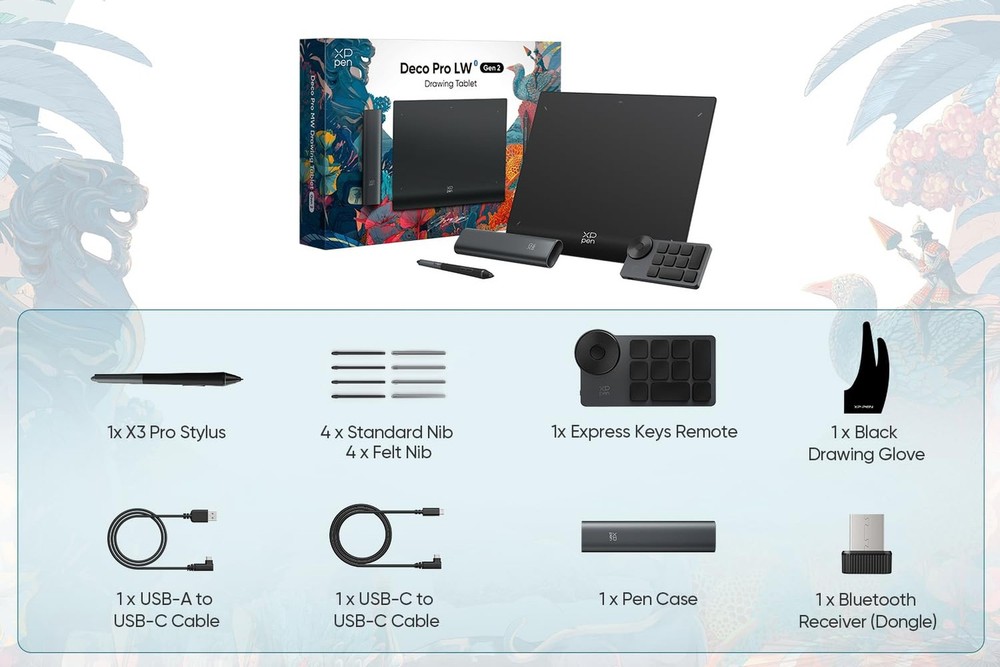 XPPen Wireless Drawing Tablet Deco Pro LW 2nd, 11 Inch Bluetooth Computer Gra...