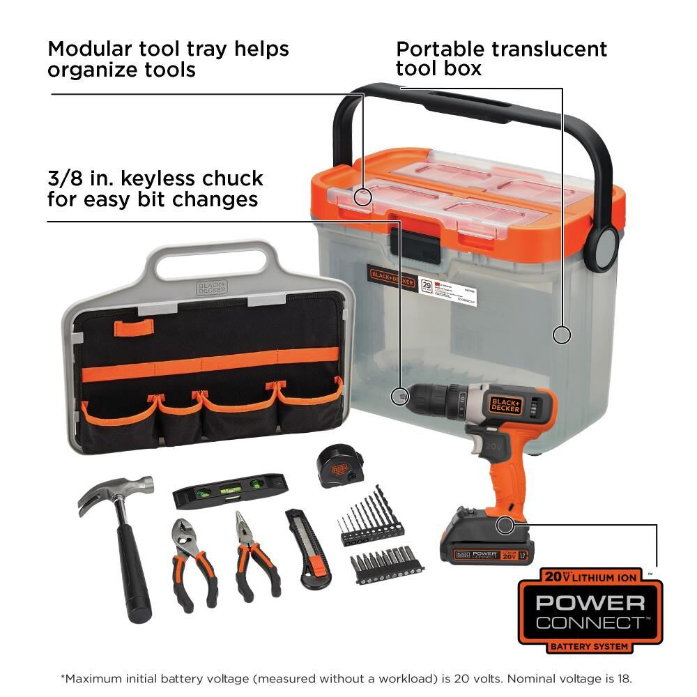 BLACK+DECKER 20v 29PC PK in Translucent Tool Box - BCKSB29C1