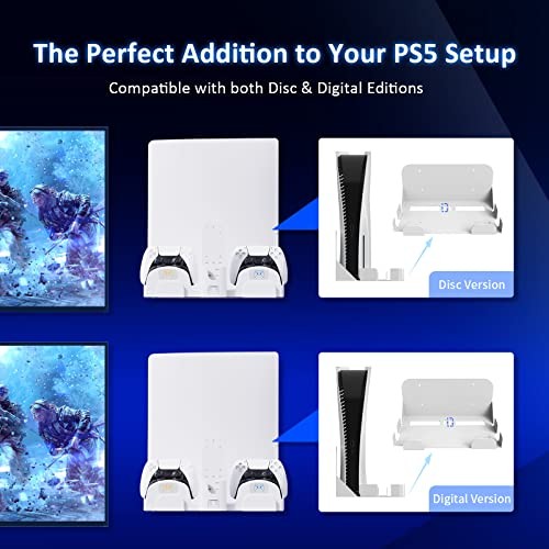 PS5 Accessories Wall Mount with DualSense Charging Station, Console-Only