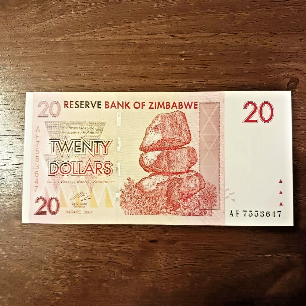2007 (2008) Zimbabwe 20 Dollars P-68.  Uncirculated.  1 Note.