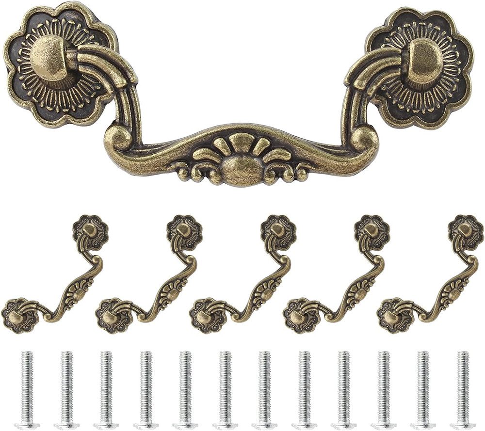 6 Pcs 3 Inch Bail Handle Drop Pulls Vintage Drop Bail Drawer Pulls Antique Bronz