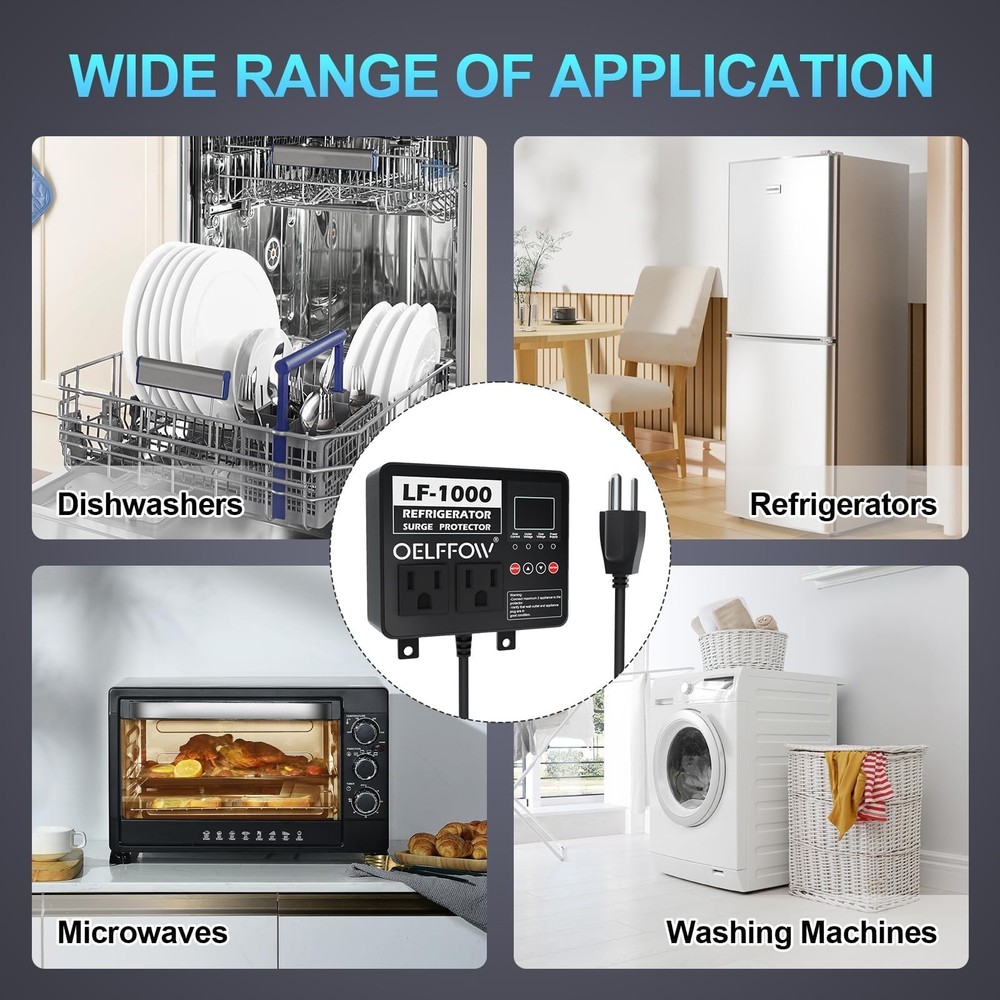 Refrigerator Surge Protector, Time Delay and Real-time Display, Voltage Prote...