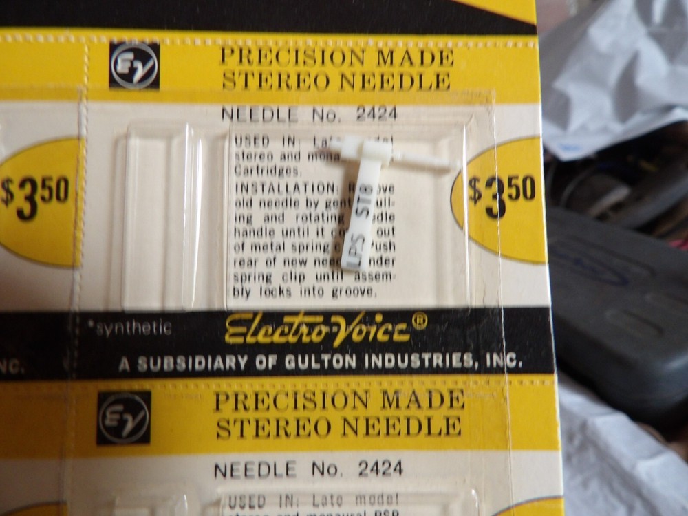 Electro Voice Phonograph Replacement Needle Card #E107S Needle#2424