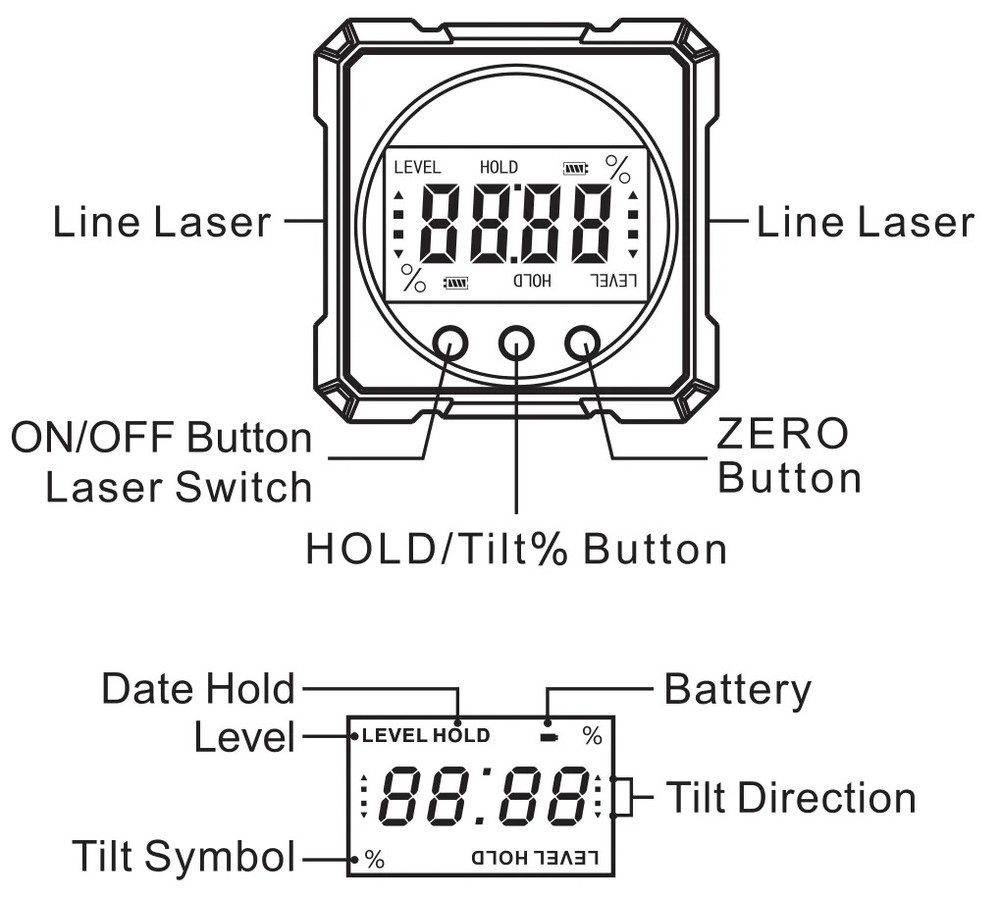 Digital Angle Finder Protractor, 2 in 1 Digital Level Angle Gauge Chargeable New