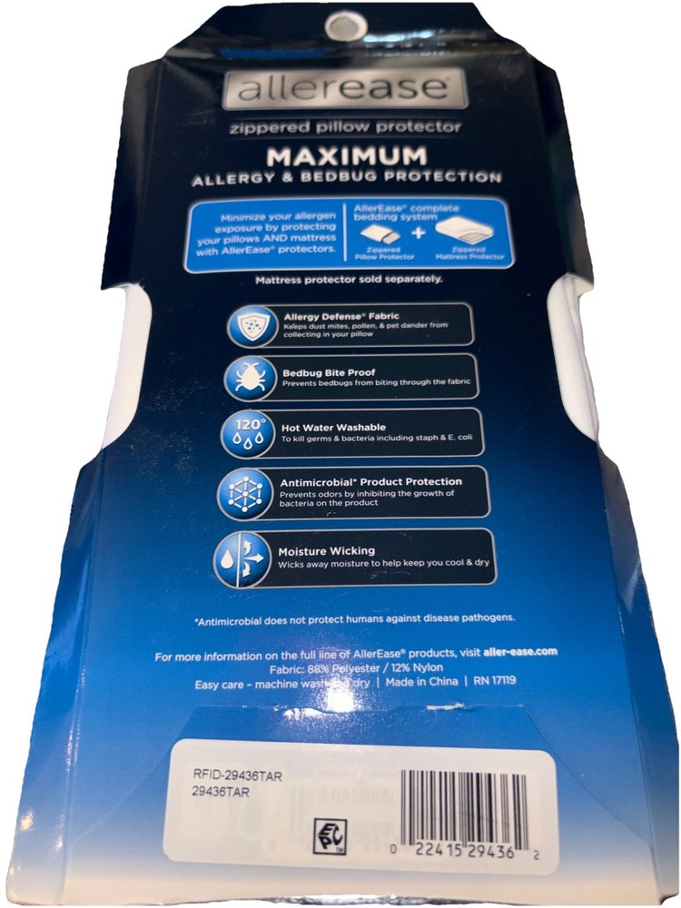 AllerEase King Size Maximum Allergy Bedbug Protection Zippered Pillow Protector