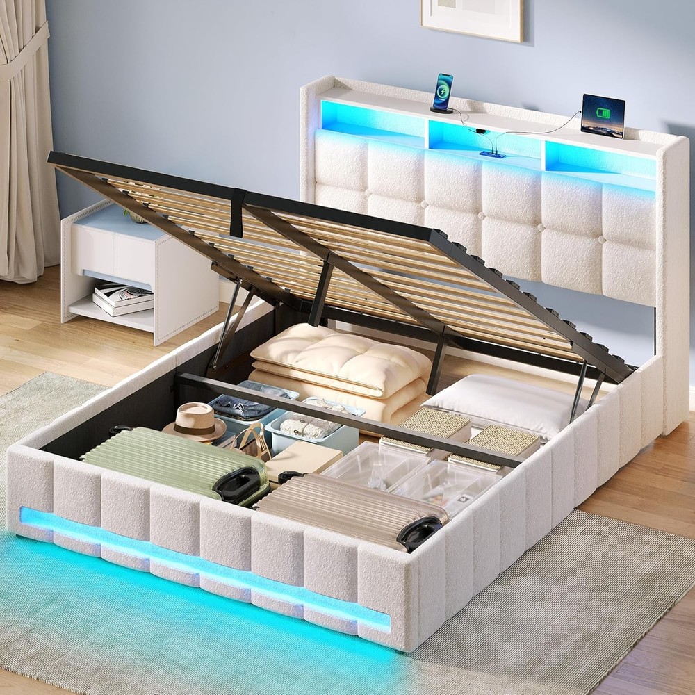 Rolanstar Full Bed Frame LED Lift Up Storage