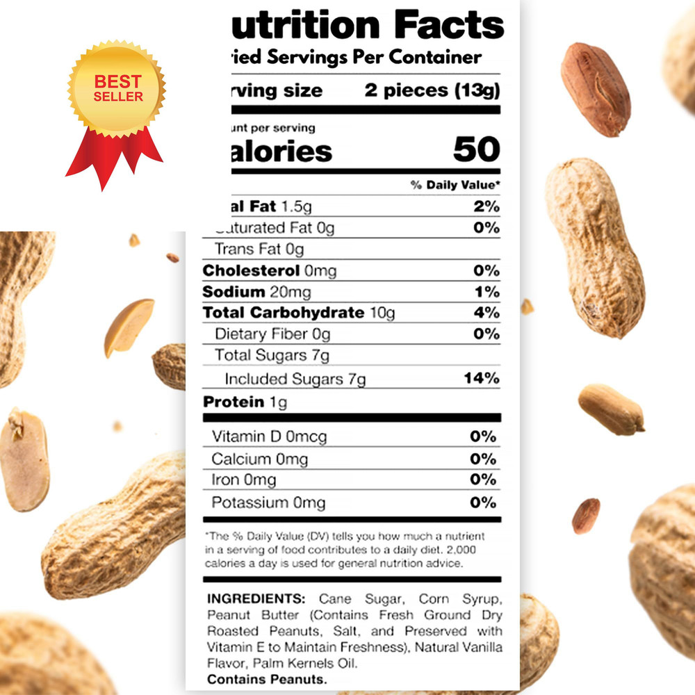 Peanut Butter Bars Candy - 1 Pound (Approx 60 Pieces), Medium, White