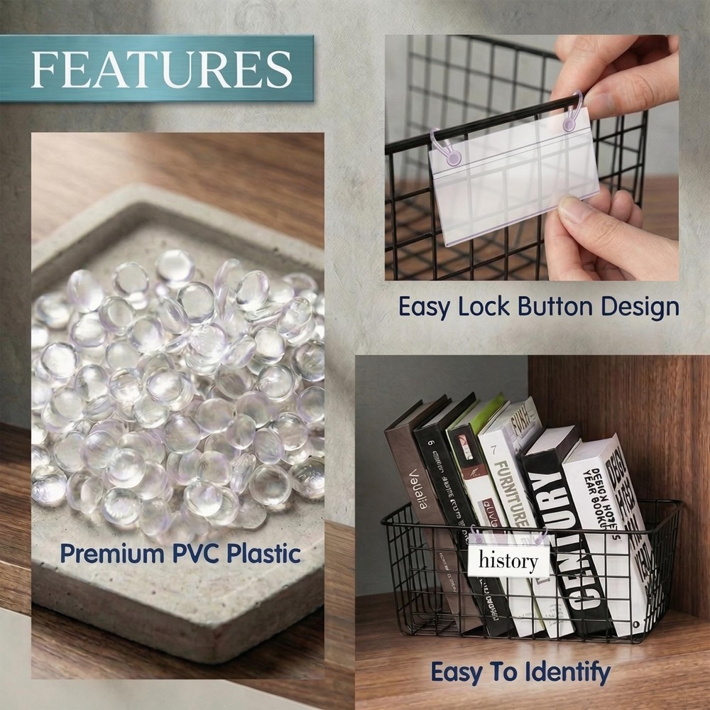 Basket Label Holders, 20PCS Plastic Basket Label Clips with Easy Button Lock ...