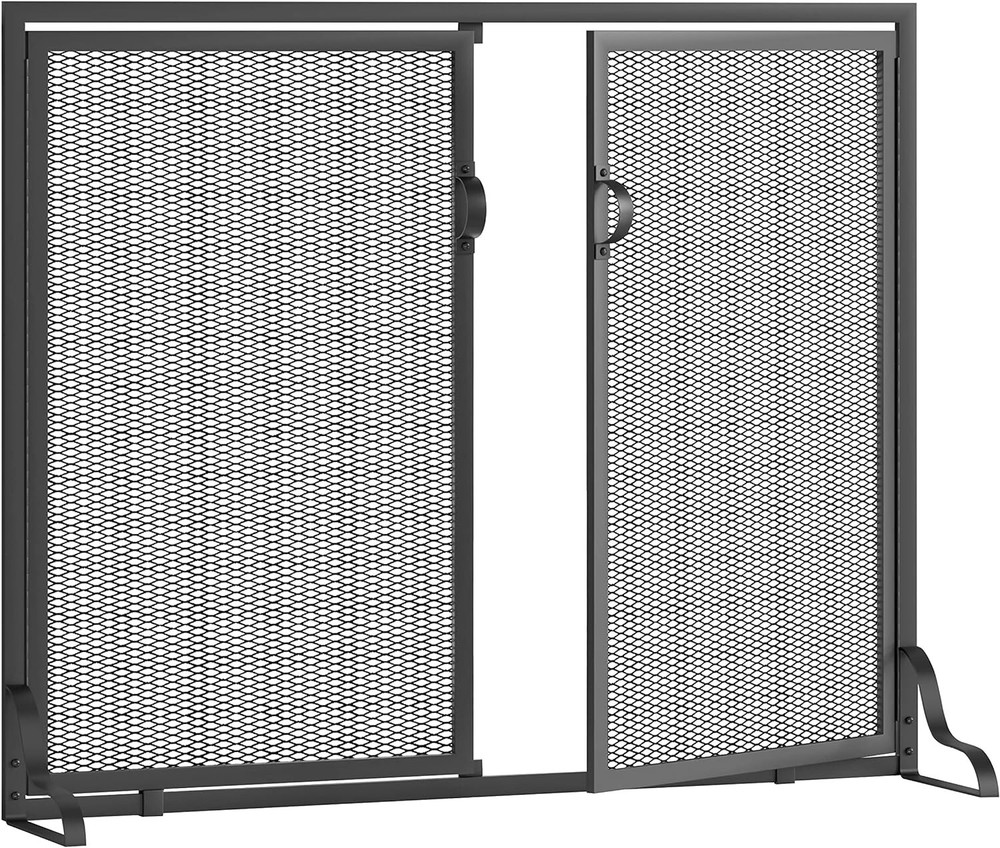 Fireplace Screen with Magnetic Doors, 2-Pannel Handcrafted Solid Wrought