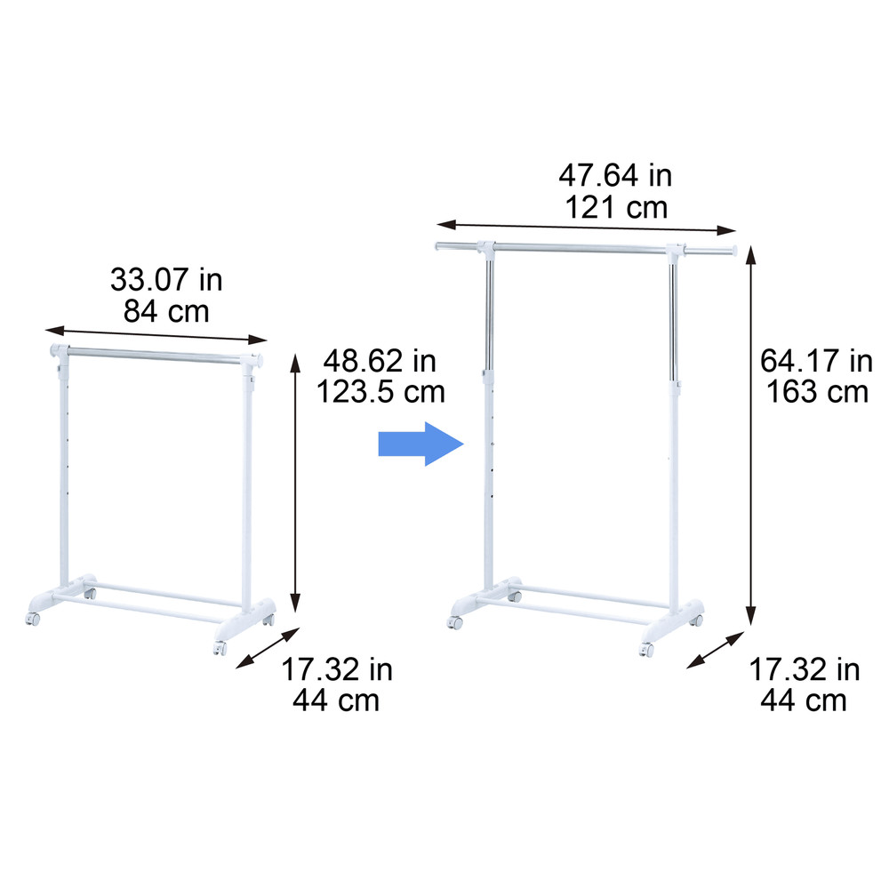 (3 pack) Adjustable Rolling Garment Rack Metal Chrome, White,
