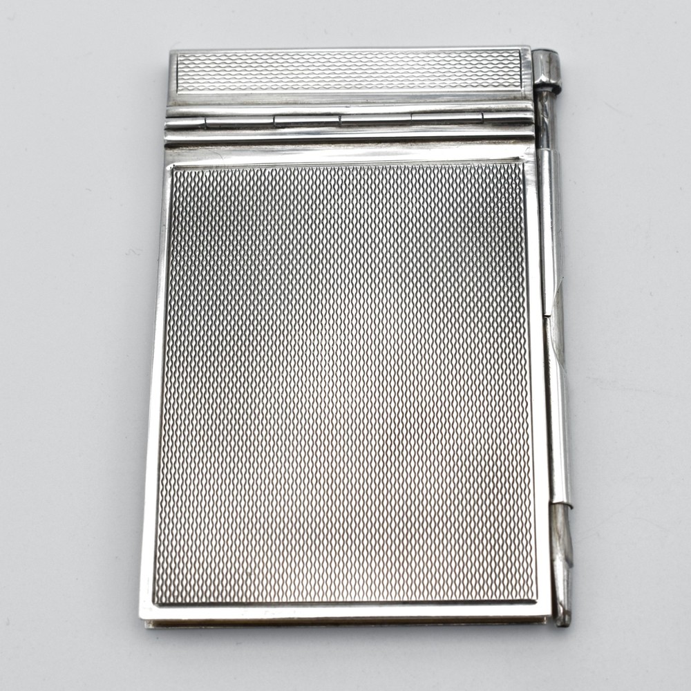 Antique Solid Silver Art Deco Notepad Notebook Holder With Pencil 1938