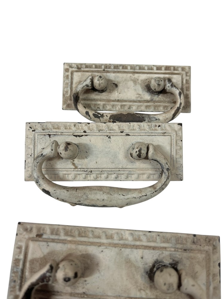Antique Victorian cast iron Pull knobs cabinet drawer White Paint Shabby Chic