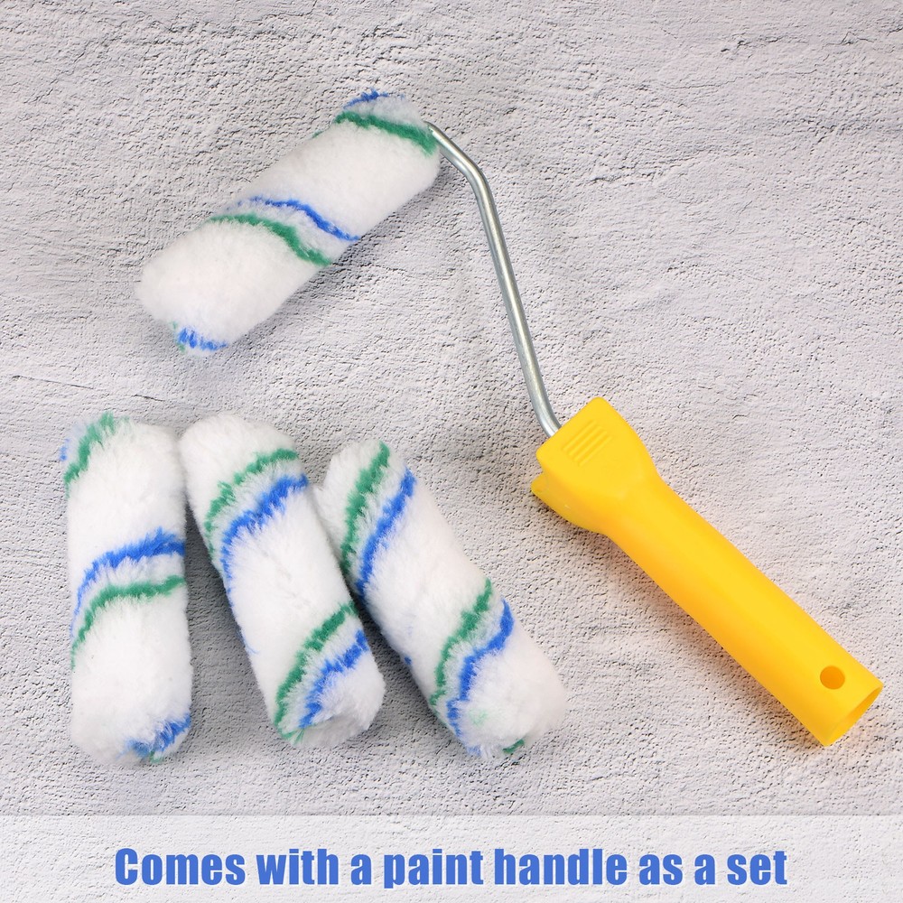 100pcs - Paint Roller Kit 4 Inch Fiber Small Paint Roller Brush with Handle