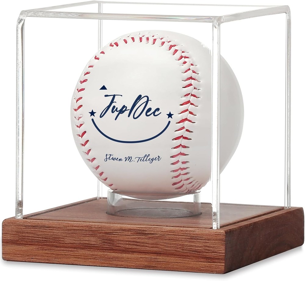 JupDec Baseball Display Case - Clear Cube Holder with 1 Pack, Brown