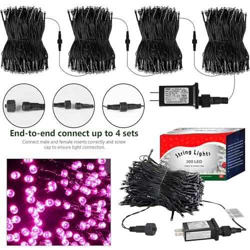 300 LED Valentine's Day Lights, 99 FT Connectable 8 Twinkle Modes String Pink