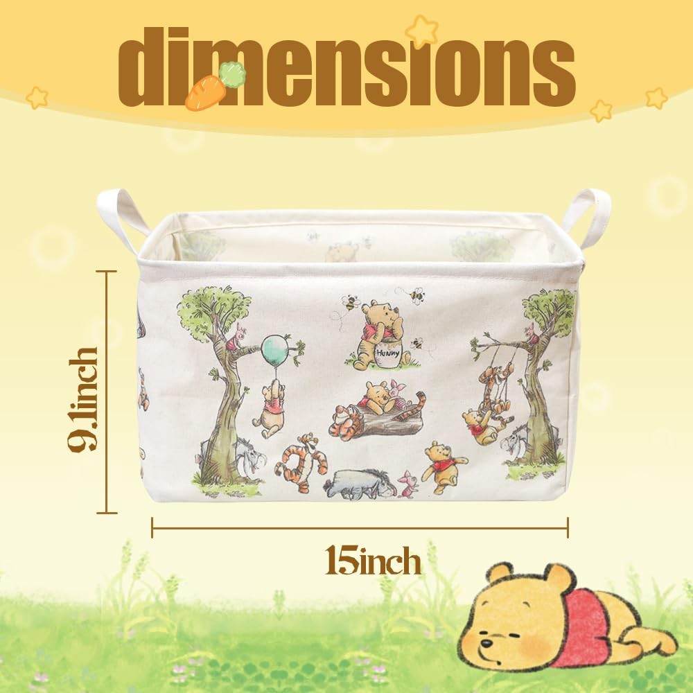 Rectangle Cute Bear Nursery Storage Basket With A Waterproof PE Coating, Fold...