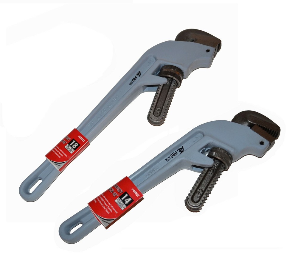 2pc 14"&18" Aluminum H.D. Pipe Wrench Offset 45 Degree