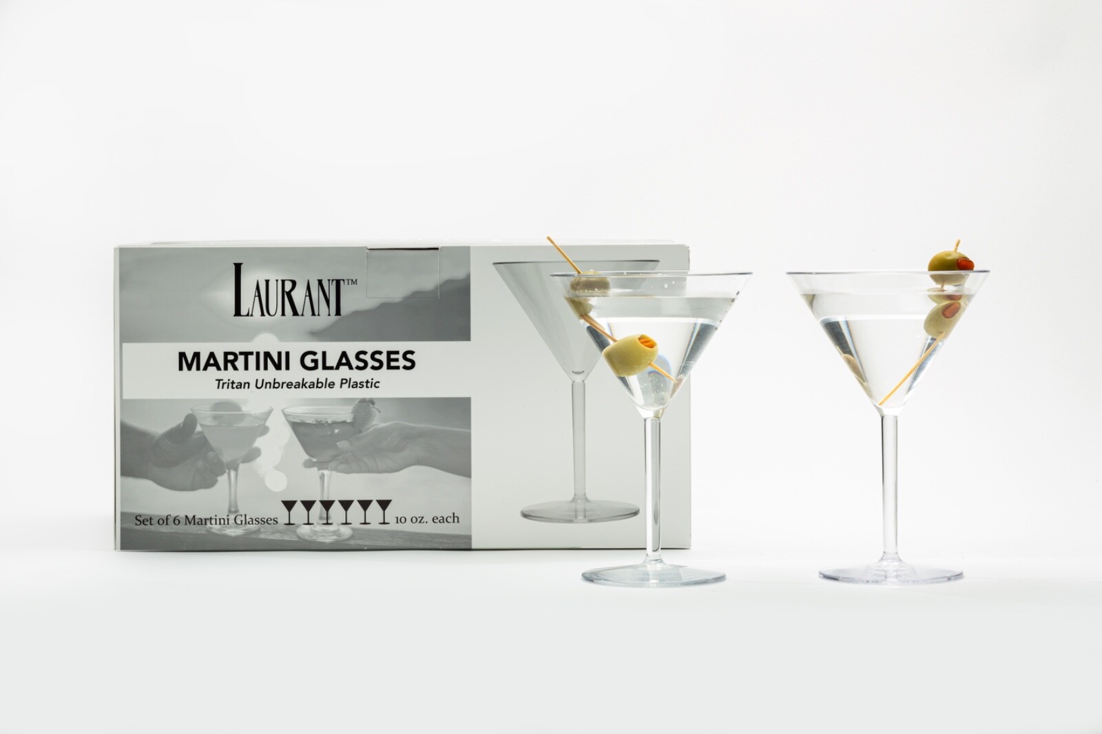 LAURANT Crystal Clear Plastic Martini Glasses 10 oz. oz Set of 6 BPA Free