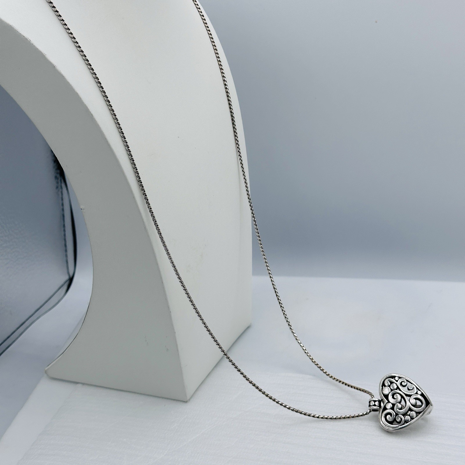 Brighton Silver Filigree Heart ID Badge Clip Lanyard Necklace Long 32"