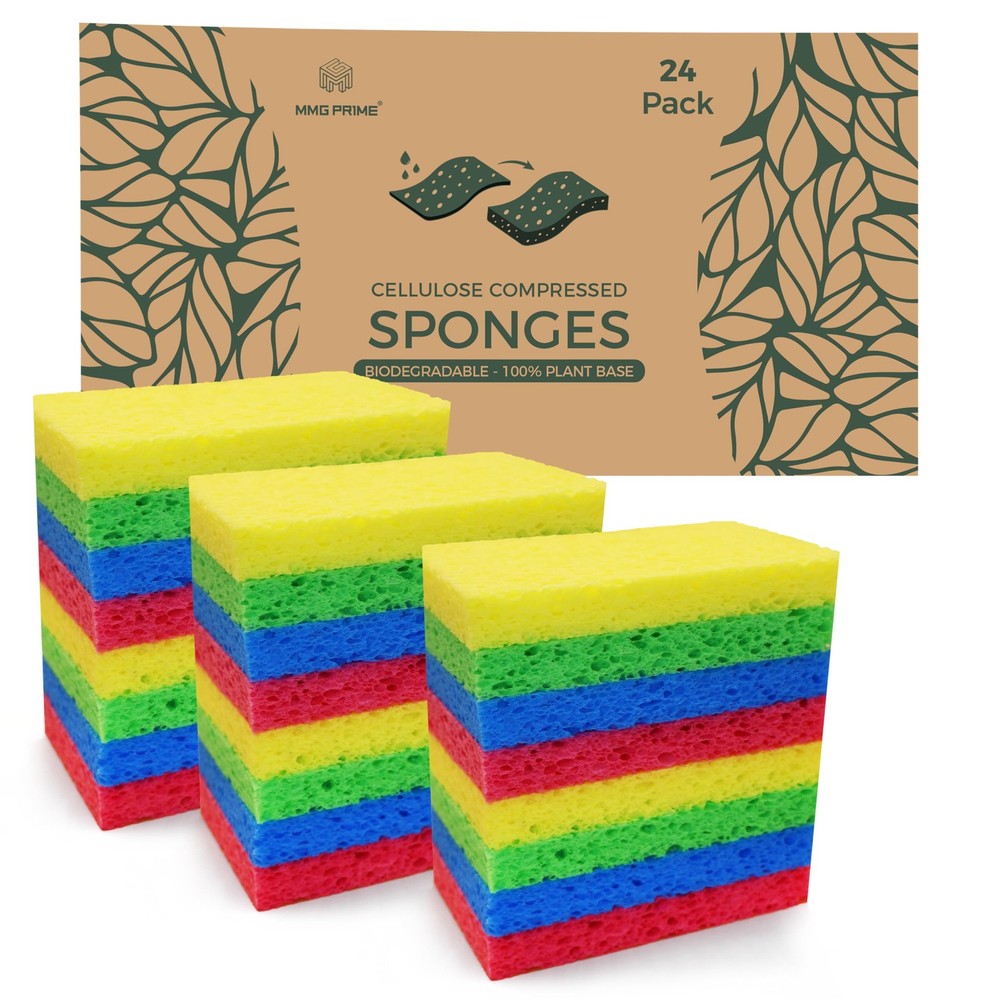 Cellulose Sponges – 24Pack Multicolored Compressed Natural for Kitchen – Plan...
