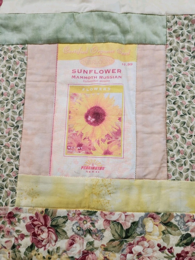 Quilt Wall Hanging Throw "Seed Packet" Pattern 2003 100% Cotton 37x37" Handmade