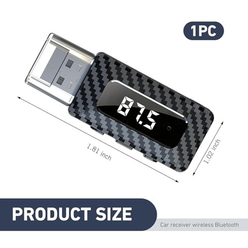 Car USB Bluetooth Receiver, 5.3 Chip Wireless FM Transmitter with LED Display,