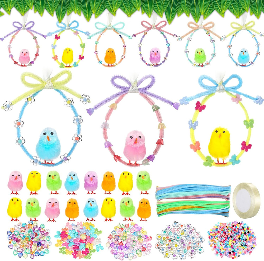 36 Set Easter Crafts Kits DIY Easter Chick Ornament with Colorful Pipe Cleaners