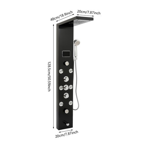 LED 3-Handle Shower Kit Rainfall Shower Panel Tower System Shower Head Waterfall