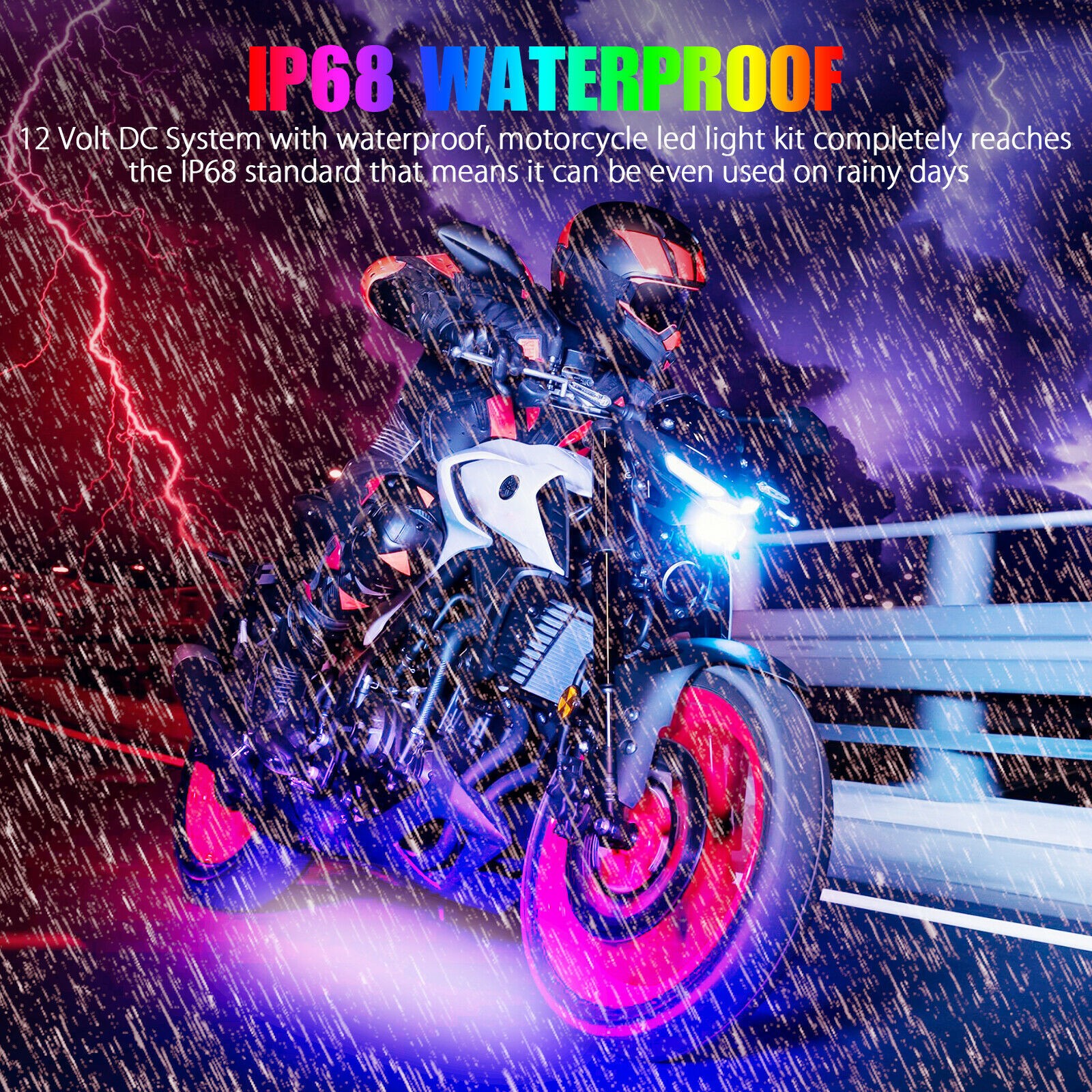 16PC RGB Bluetooth Motorcycle LED Light Under Glow Neon Strip Remote Control Kit