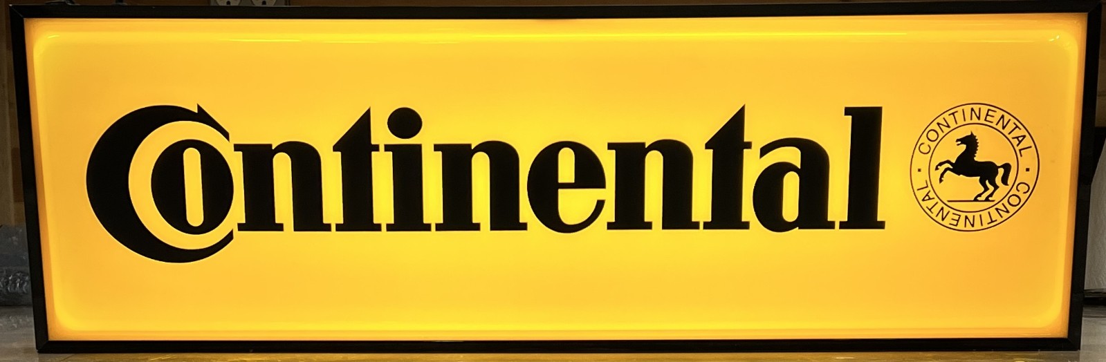 Continental Lighted Tire Dealer Sign Yellow Black Letters Single Sided Hanging