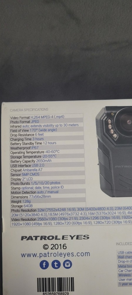 Patrol Eyes Body Camera-Unused