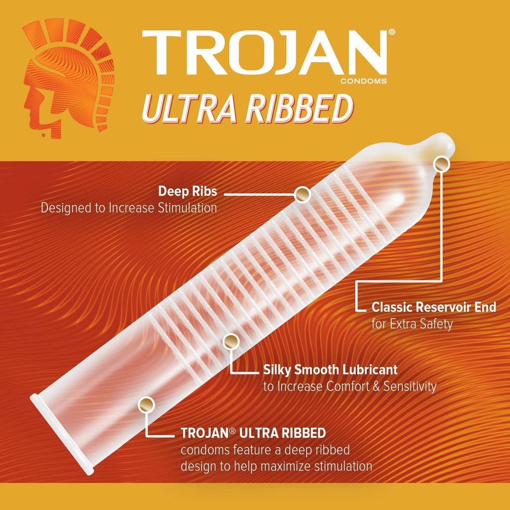 Trojan Stimulations Ultra Ribbed Spermicidal Condoms 12 Count Pack
