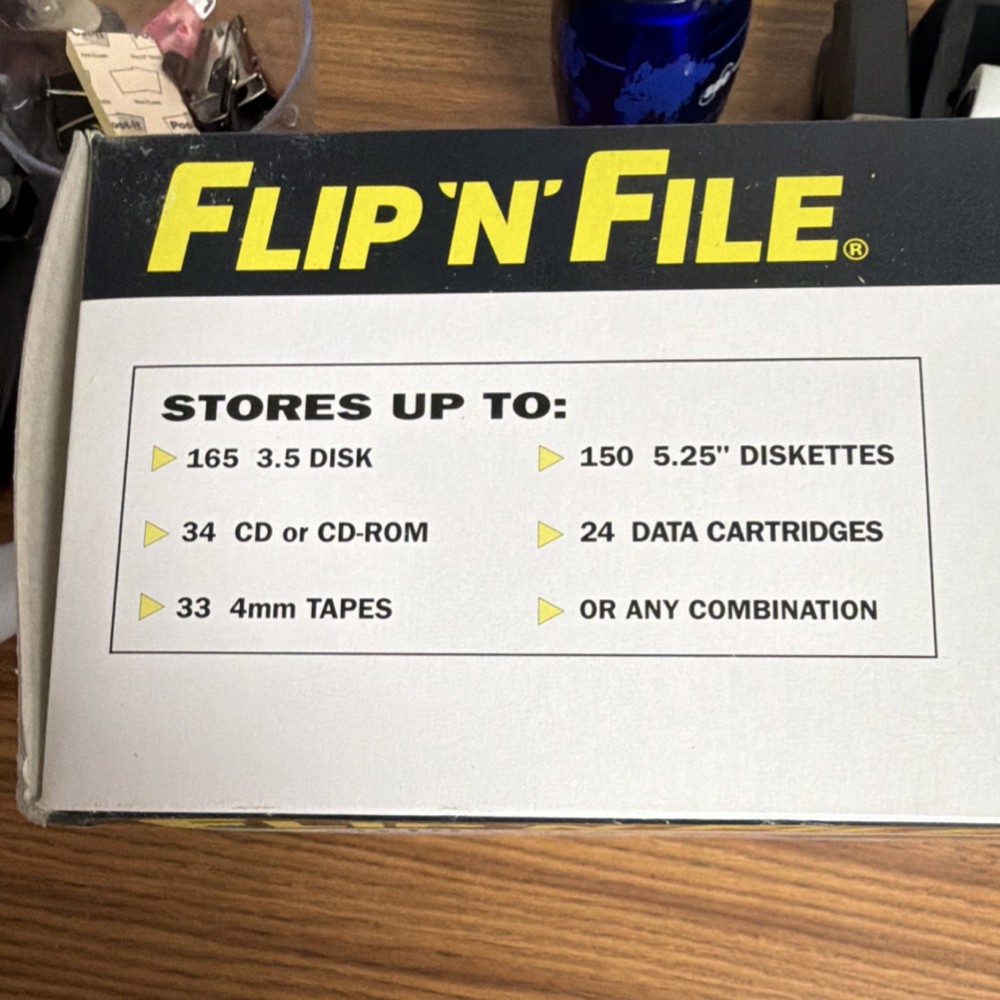 Flip 'N' File Black Plastic Storage Box for Diskettes, CDs, Data Cartridges