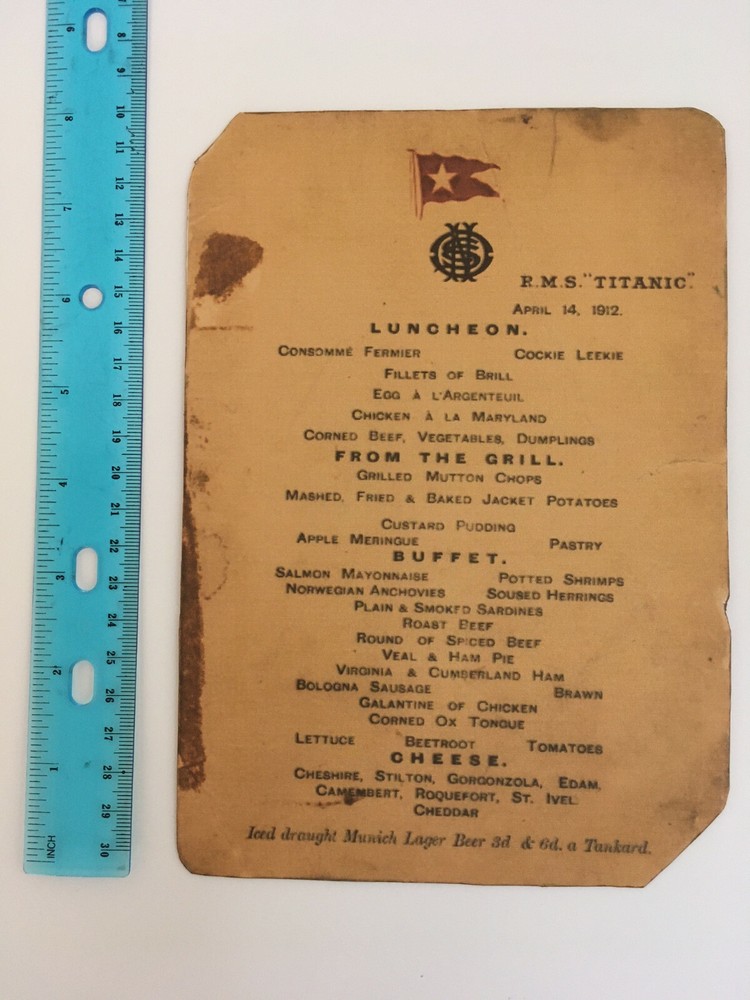 Titanic Lunch Menu and Boarding Pass