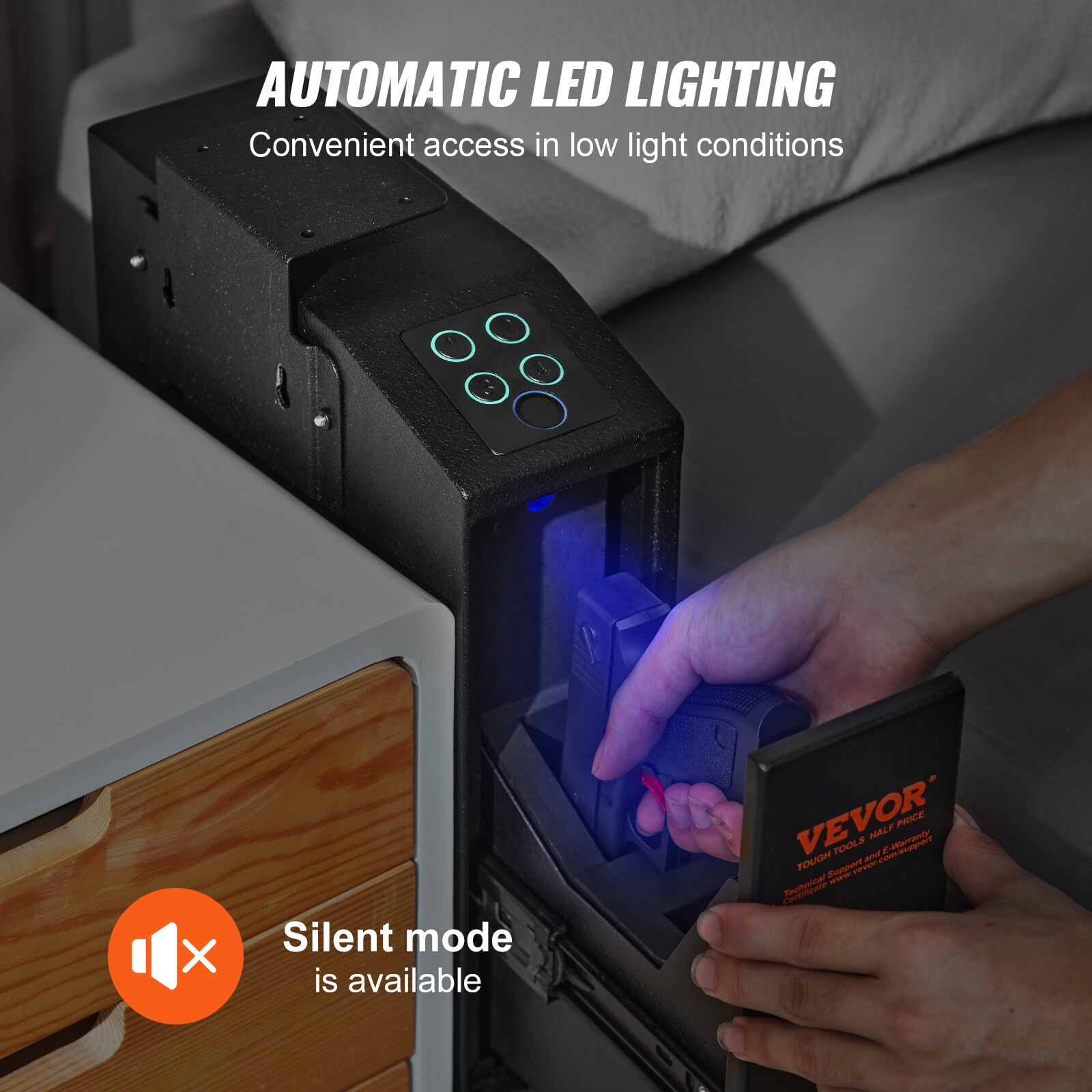 VEVOR Mounted Gun Safe for Pistols Biometric Gun Safe 3 Access Ways 1 Pistol