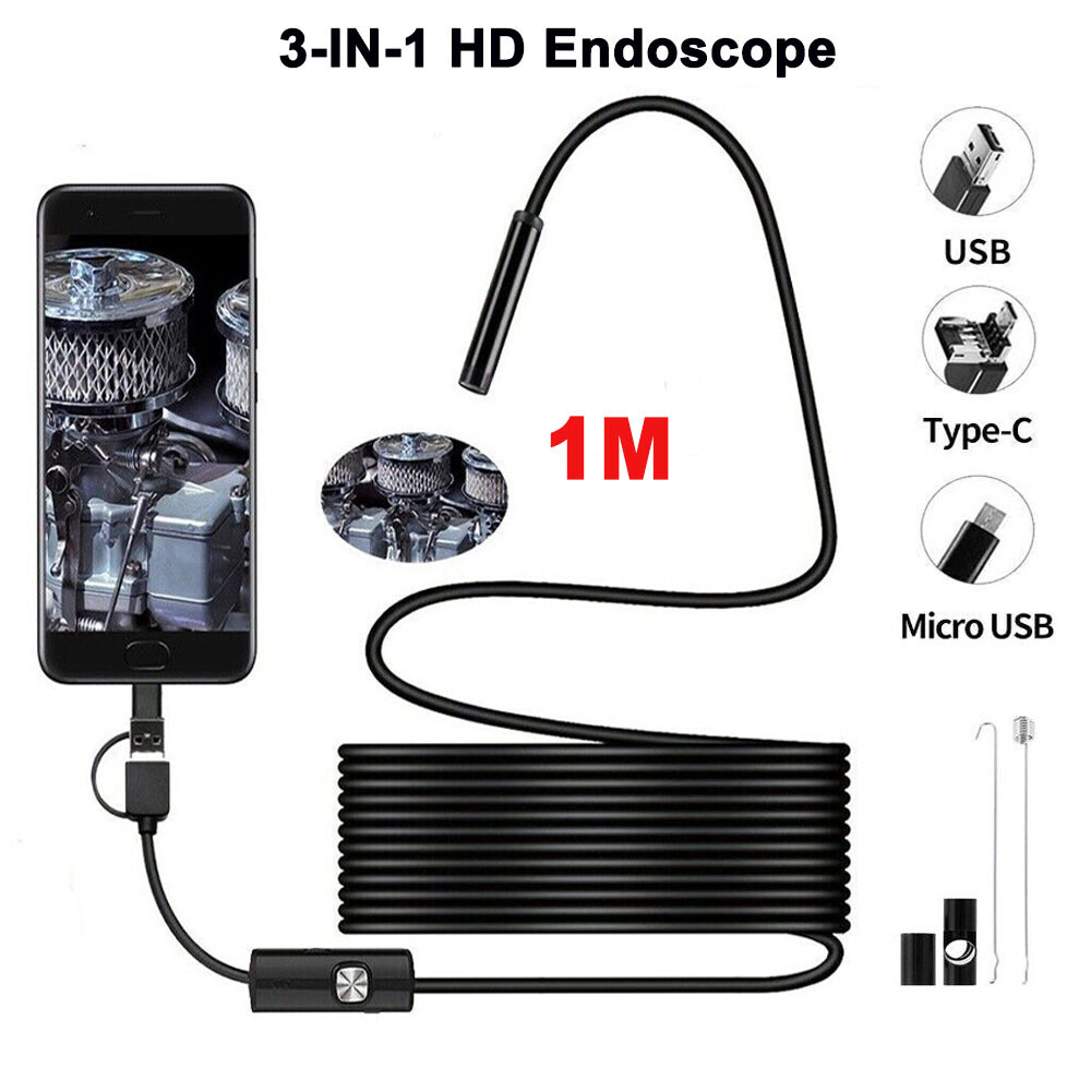 1M 6LED USB Snake Endoscope Borescope HD Inspection Camera Scope Waterproof