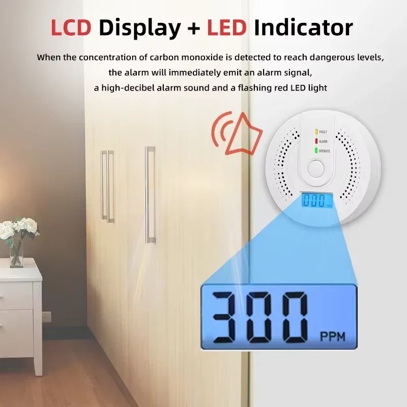 Carbon Monoxide Detector Warning Alarm Sensor LED Digital Battery Powered