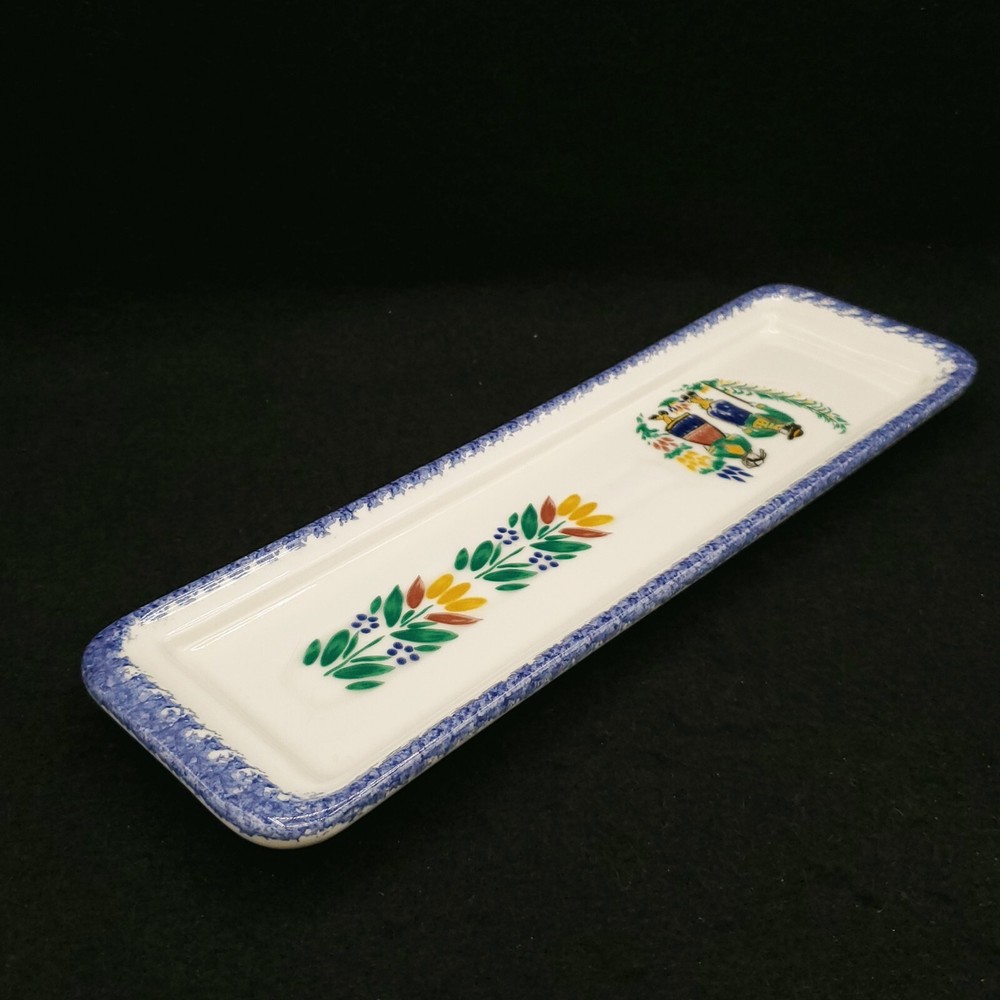 QUIMPER Rectangular Butter Tray Pickle Dish Blue Border