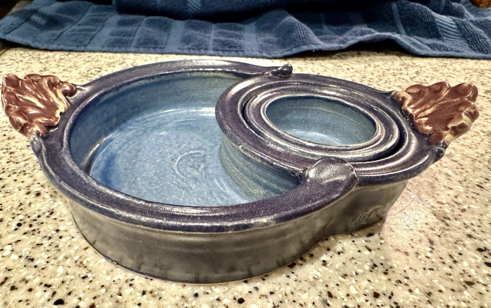 Studio Pottery by Gloria Sanger, Nesting Olive/Nut Appetizer Serving Dish 8”