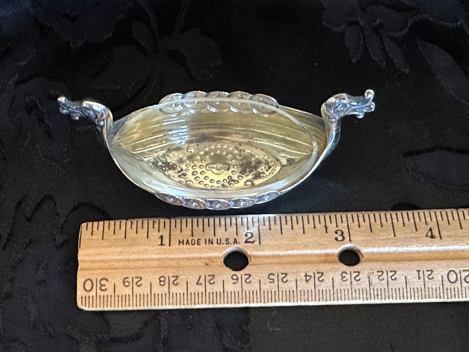 Vintage 925S Sterling Silver Viking Ship Salt Cellar Clear Glass Liner Insert