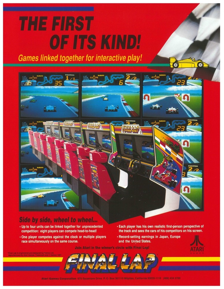 Final Lap Formula Racing Atari Video Arcade Flyer / Brochure / Ad - Excellent