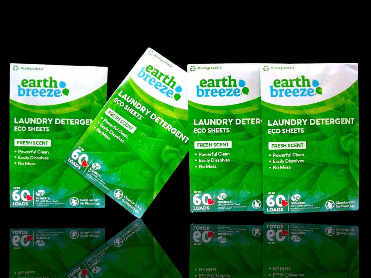 (Lot of 4) Earth Breeze Laundry Detergent Eco-Sheets 60-Loads Each, Fresh Scent
