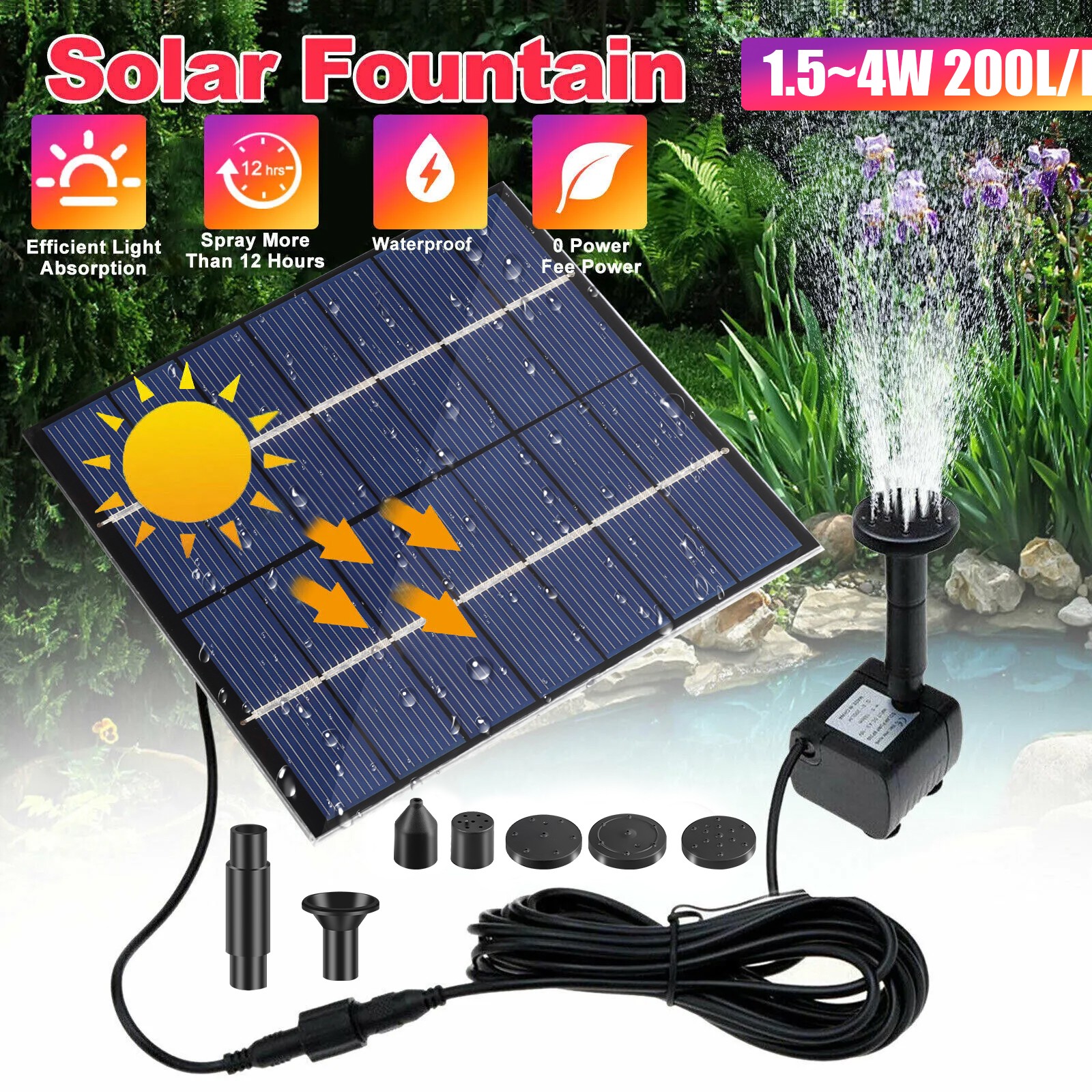 Solar Power Fountain Water Pump Submersible Bird Bath Pond Garden Decor US
