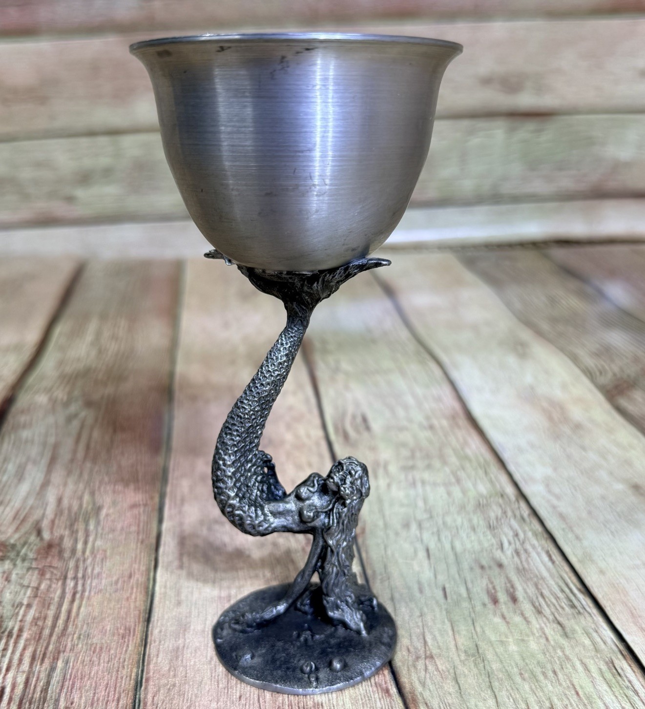 Vintage Maurus Gallo Pewter Mermaid Goblet 6.25 inches Renaissance