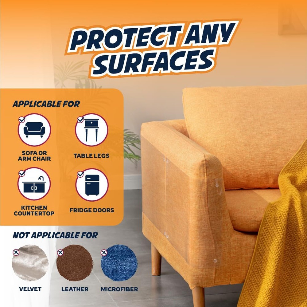 Couch Protector from Cat Claws, 8-Pack, Heavy Duty & Transparent Cat Couch Pr...